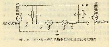 有分布電容和絕緣電阻時變送器的等效電路